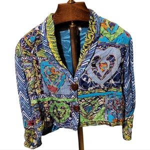 Vintage Sandy Starkman Colorful Patchwork Boho Jacket Blazer Size Medium
